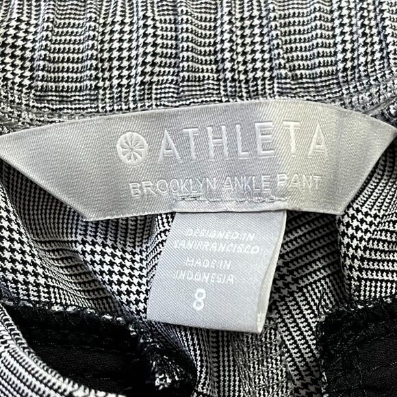 Athleta Brooklyn Plaid Ankle Pants Black White Stretch Semi Fitted Travel Size 8 - Picture 6 of 7